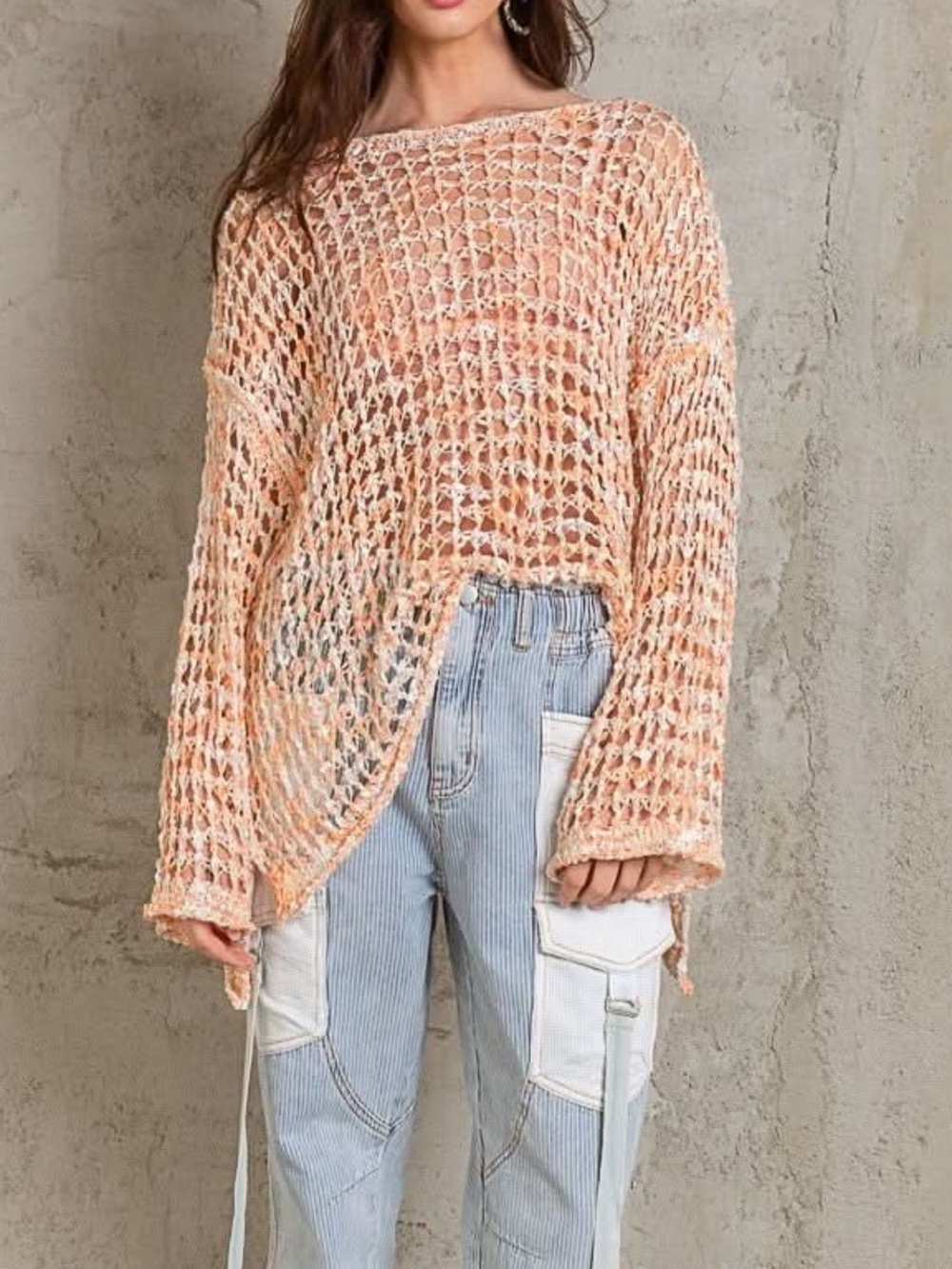 POL Lucky in Love Orange Oversized Crochet Sweater - Picture 3 of 9